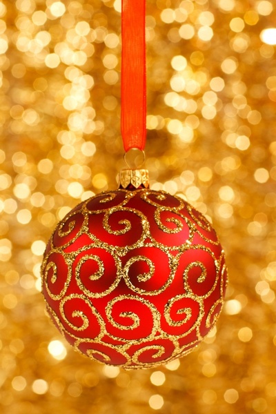 christmas bauble on gold