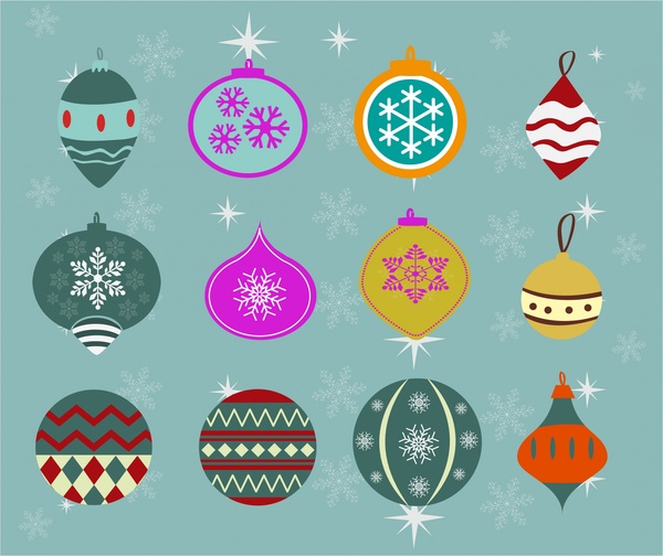 christmas baubles collection in colored flat design