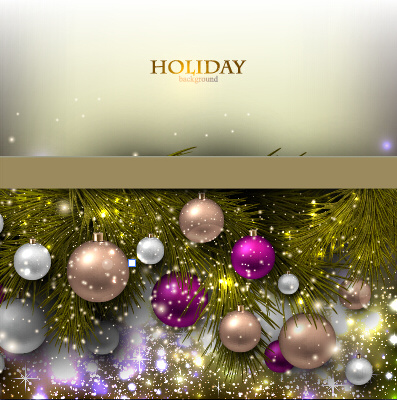 christmas baubles with shiny holiday background vector