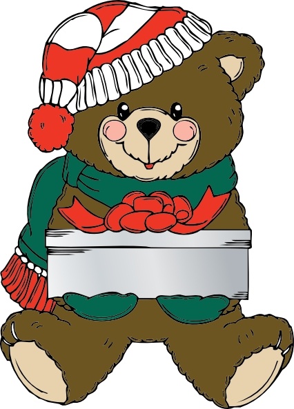 Christmas Bear Wih Present clip art