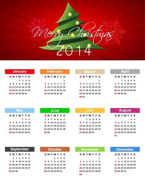 christmas calendar for14 year vector illustration