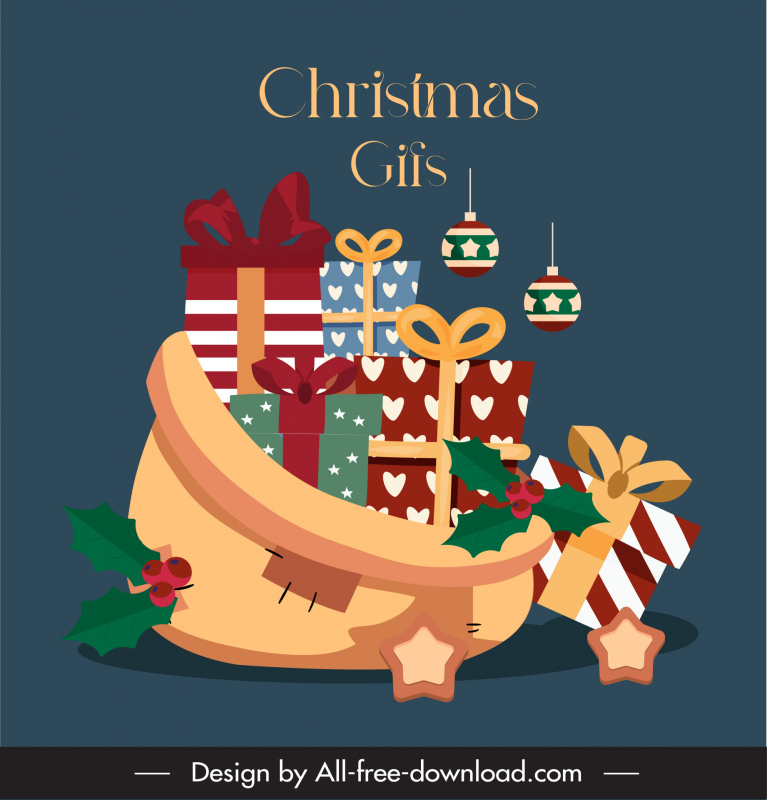 christmas card backdrop template gift box bag bauble ball outline