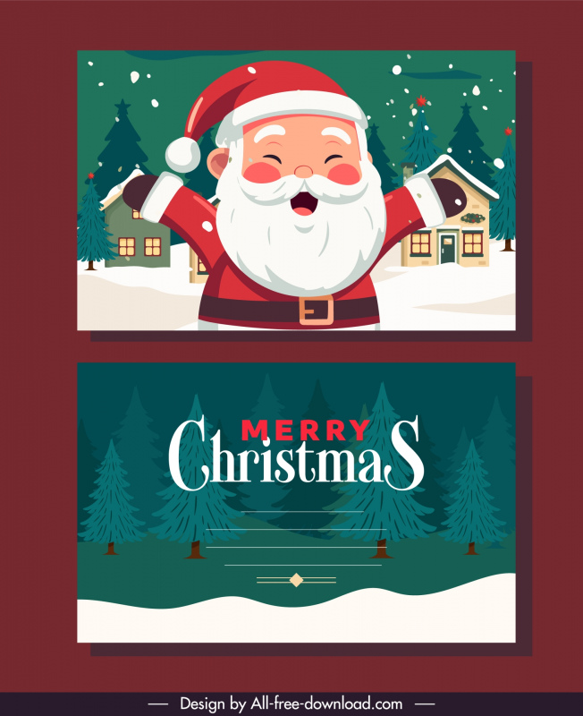 christmas card template cute santa fir trees scene 