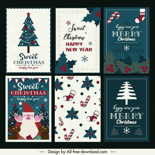 christmas card templates classical flat symbols decor 