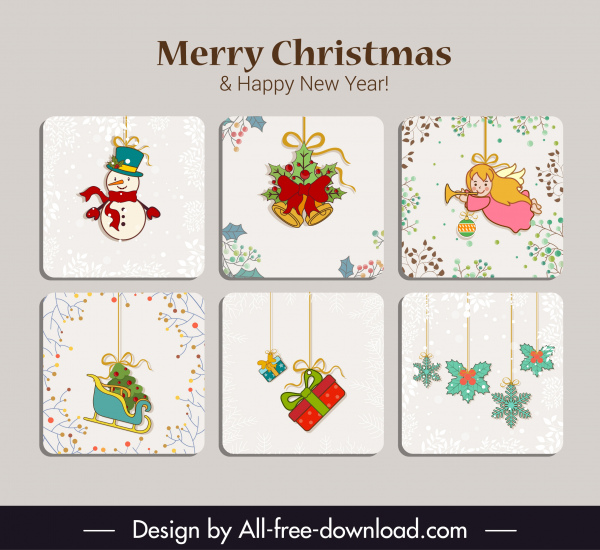 christmas card templates colorful flat classical symbols