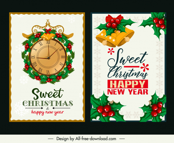 christmas card templates elegant classical clock bells decor