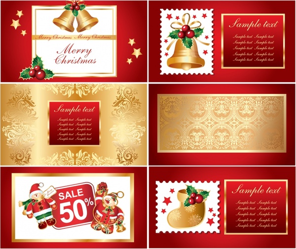 christmas cards templates elegant red golden symbols decor