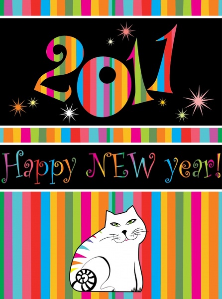 2011 new year banner colorful stripes cat decor
