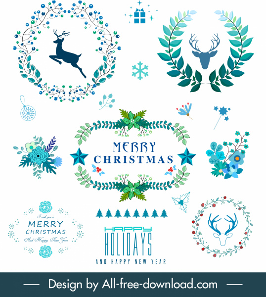 christmas decor elements wreath reindeer floras sketch