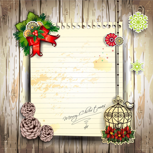 christmas decor paper on the wood wall vector