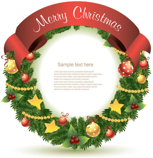christmas decoration circle with ribbons background vector