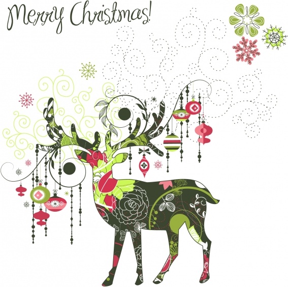 xmas banner template reindeer sketch floral snowflakes decor
