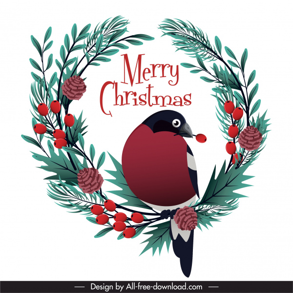 christmas design element bird wreath sketch