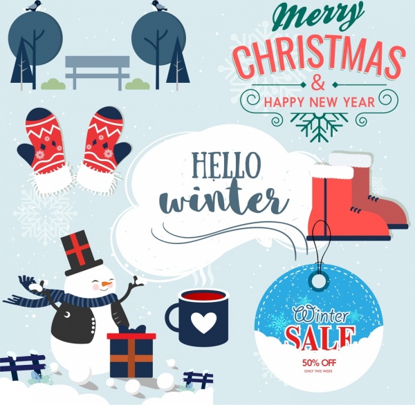 christmas design elements classical objects icons