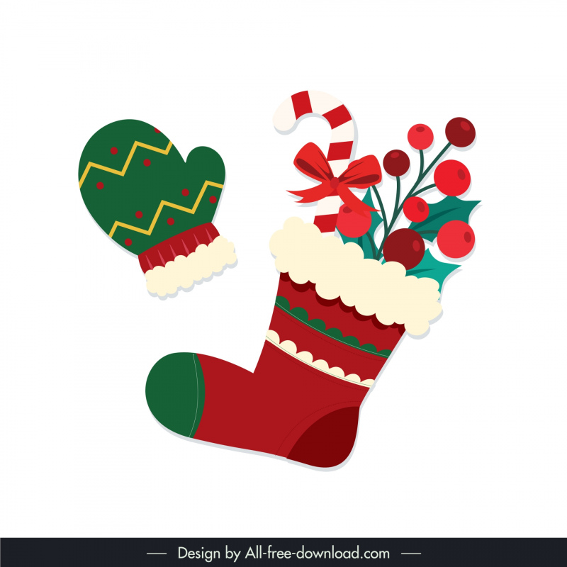 christmas design elements flat socks gloves decoration 