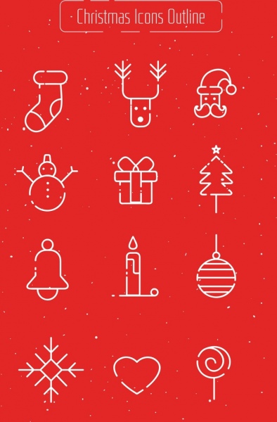 christmas design elements flat symbols outline