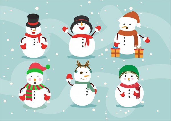 christmas design elements illustration with various posing snowman