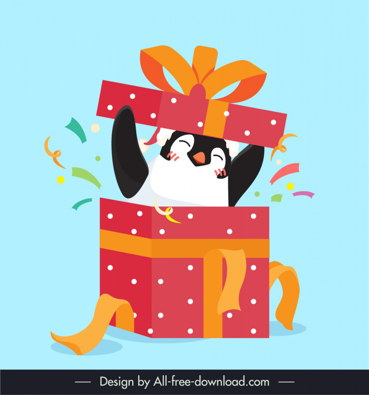  christmas design elements penguin giving a surprise open gift sketch cute dynamic cartoon