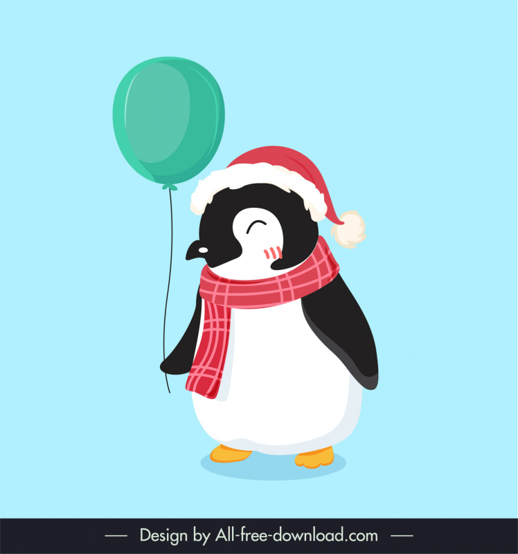  christmas design elements penguin playing with balloon sketch cute cartoon design 