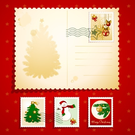xmas postcard design elements retro envelope stamps sketch