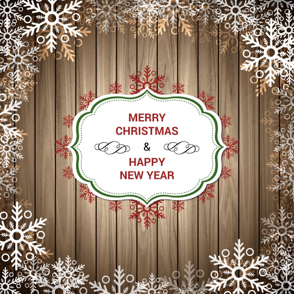 christmas greeting on wooden planks with snowflakestexture