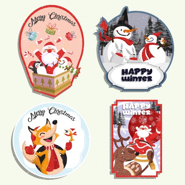 christmas labels collection santa snowman fox reindeer decor