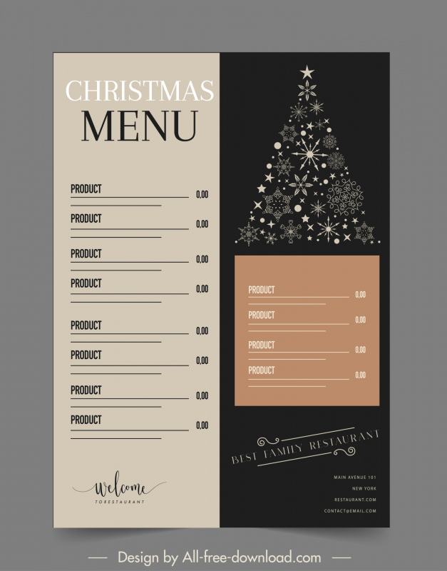 christmas menu template flat xmas tree plain decor