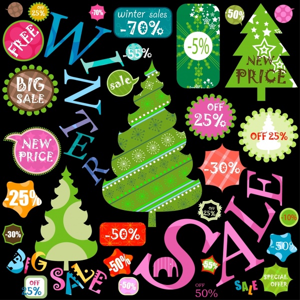 christmas notes box label stickers vector
