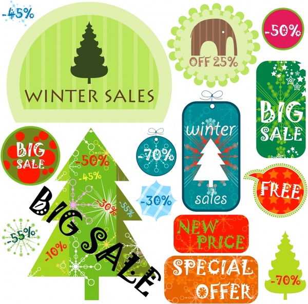christmas notes label stickers vector