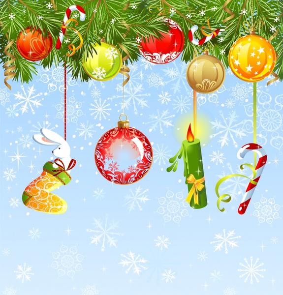 xmas background hanging baubles decor colorful modern design