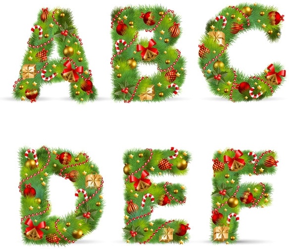 christmas ornaments composed of letters 01 vector