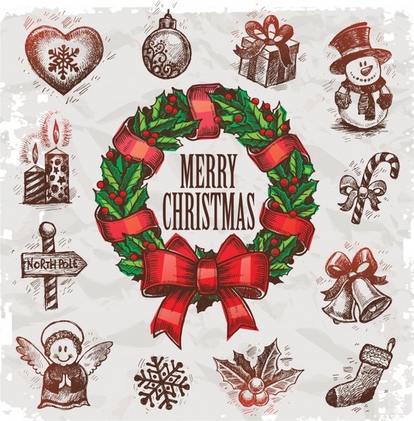 christmas design elements colored classical decorated symbols