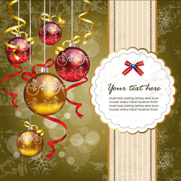christmas ornaments with greeting card background vector