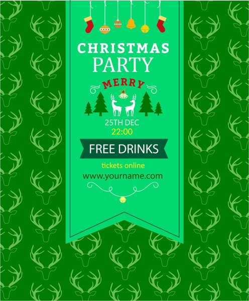 christmas party banner green and reindeer repeating pattern