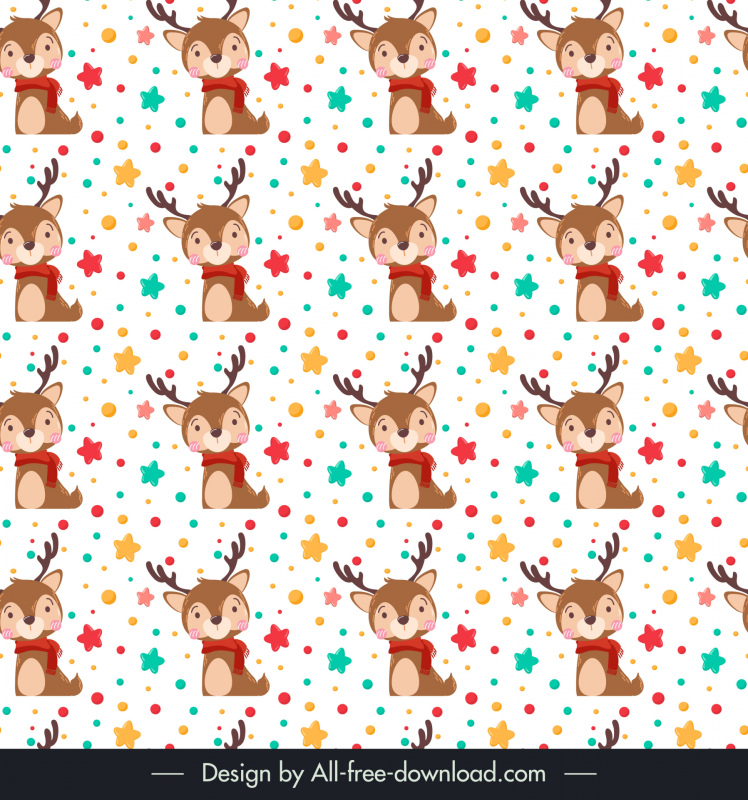 christmas  pattern template cute cartoon reindeers repeating decor elements