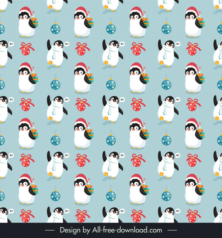 christmas pattern template repeating cute penguins sketch dynamic cartoon design 