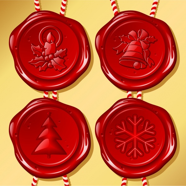 christmas decor elements elegant shiny red emblem labels