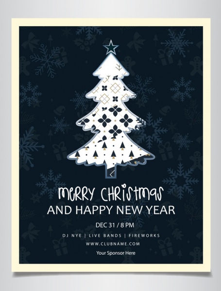 christmas poster fir tree icon dark design