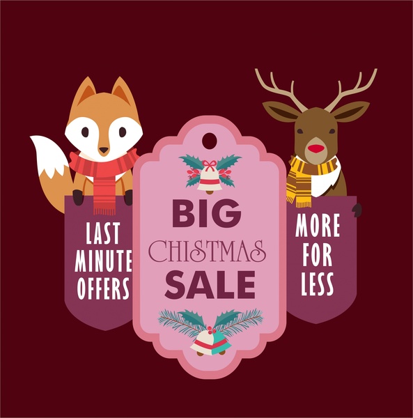 christmas sale banner design with stylized animals