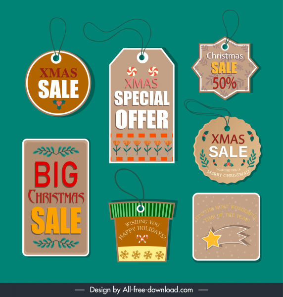 christmas sale tags templates elegant classical shapes