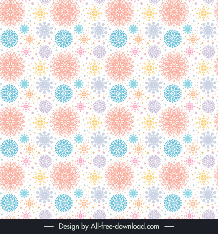 christmas seamless pattern template colorful symmetric snowflakes shapes decor