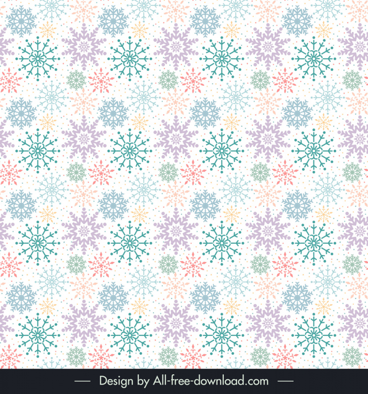 christmas seamless pattern template flat symmetric snowflakes shapes sketch