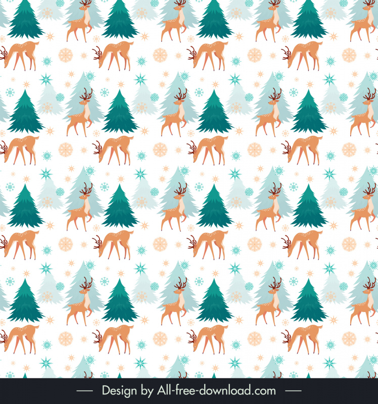 christmas seamless pattern template repeating reindeers xmas trees decor