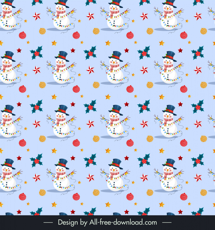 christmas seamless pattern template repeating snowman  light xmas decor elements sketch 
