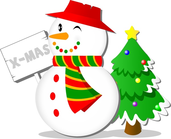 christmas background snowman fir tree icons flat design