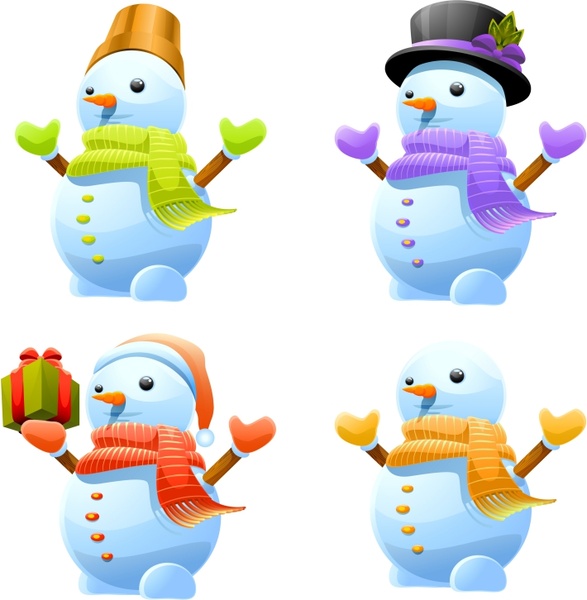 snowman icons modern colorful 3d design