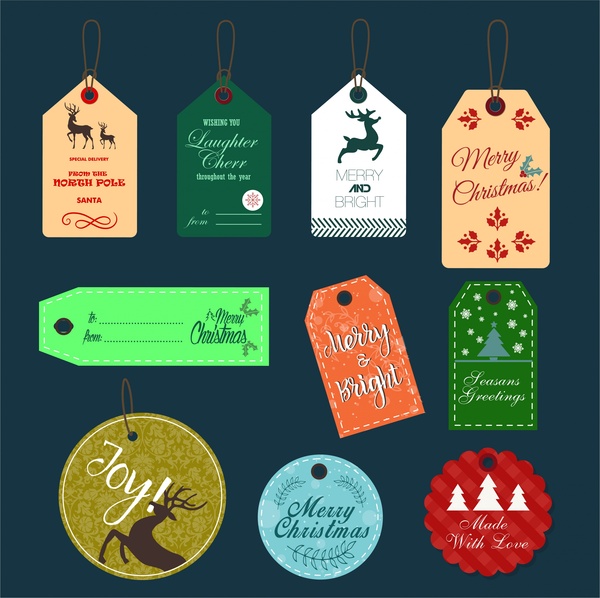 christmas tags collection design with x mas symbols