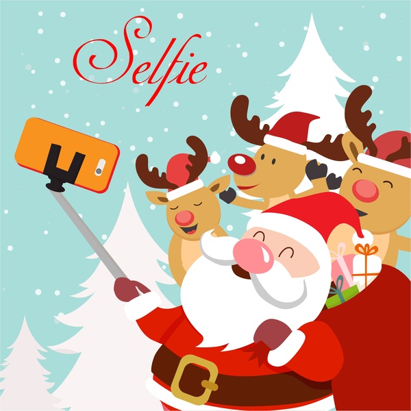 christmas template illustration with selfie santa and reindeers 