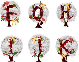 christmas tree letters 04 vector