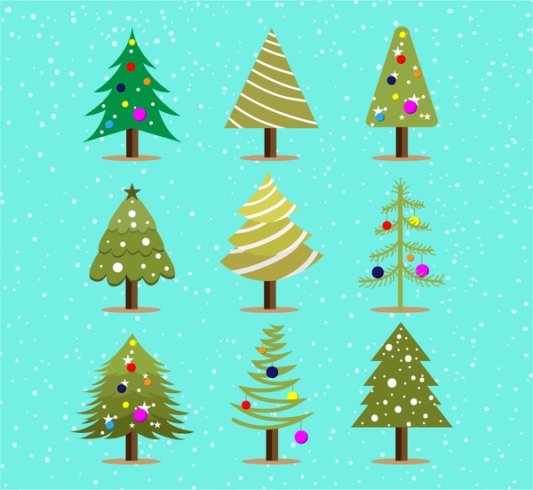 christmas trees collection in colorful style
